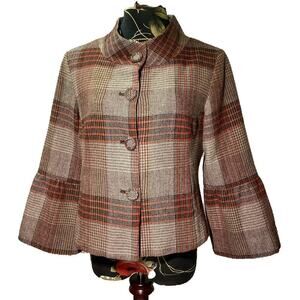 live a little plaid wool blend bell sleeves jacket women medium